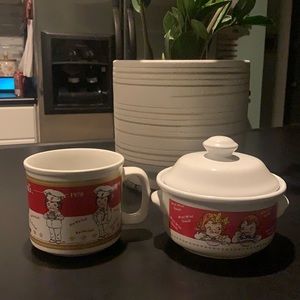 Set of vintage campbells soup dish and coffee mug.